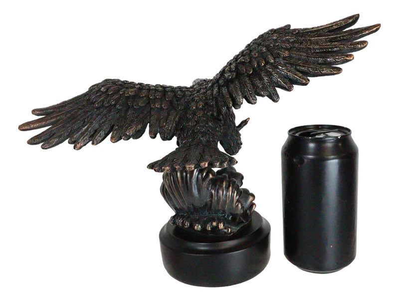 Wings Of Glory Bald Eagle Swooping Over Water Bronzed Resin Figurine With Base