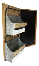 Rustic 23"H Wooden Chalkboard With 2 Metal Mail Pocket Organizer Wall Rack