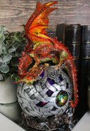 Elemental Red Fire Dragon Perching On LED Gyrosphere Orb Night Light Statue