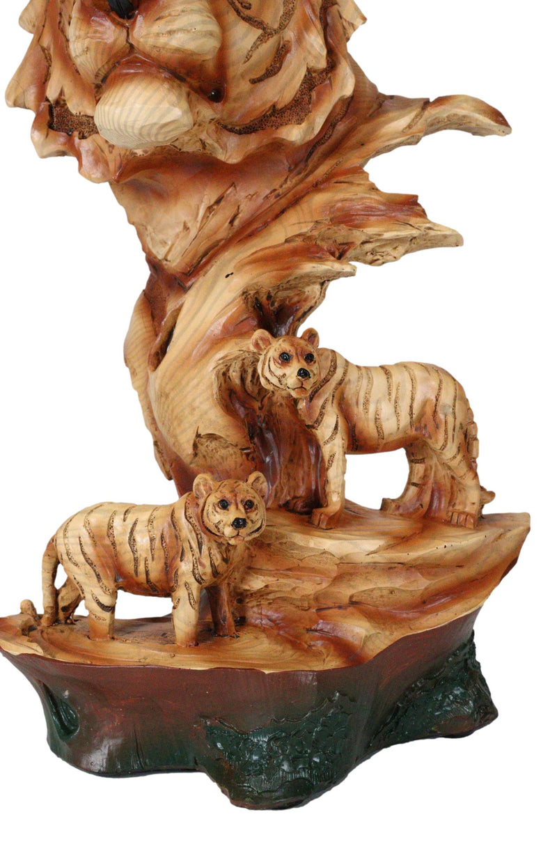 Large Bengal Tiger Bust Statue 11.75"Tall Faux Wood Resin Tiger Family In Jungle