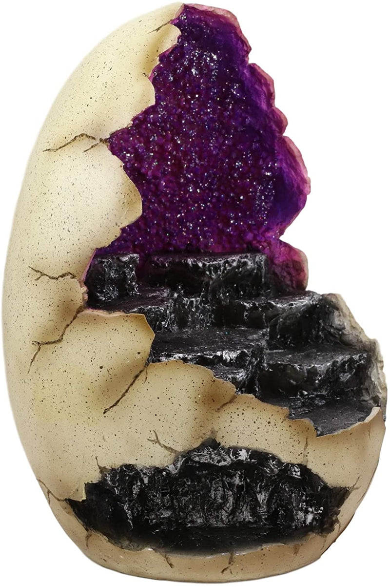 Ebros Purple Geode Dragon Egg with Rocky Steps and LED Light Miniature Display