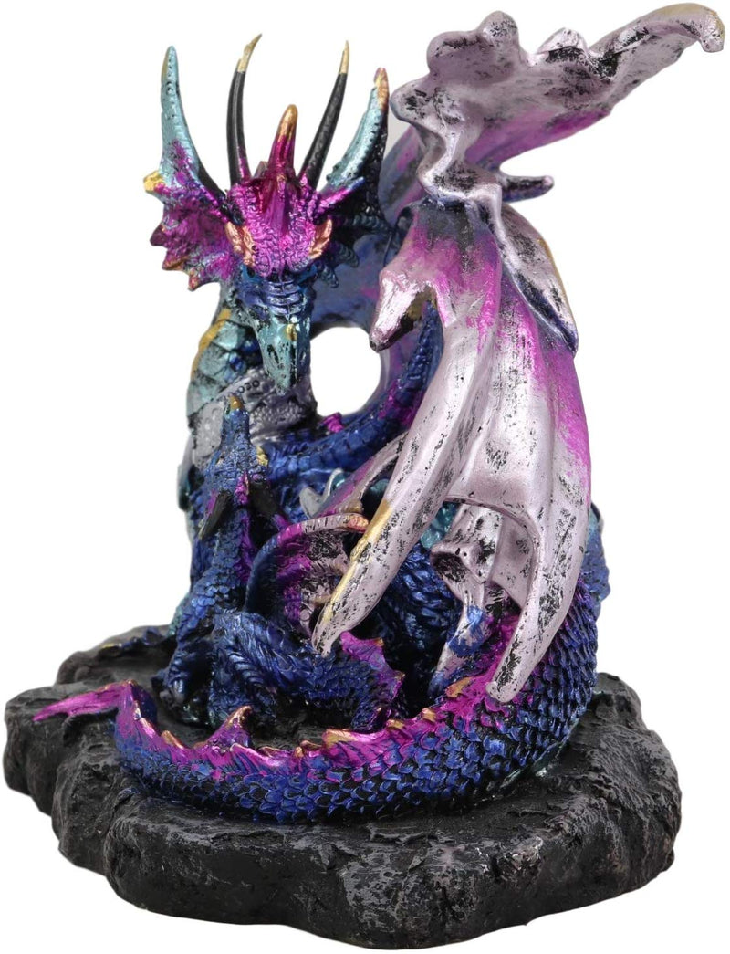 Ebros Violet Blue Midnight Sky Gemstone Mother Dragon with Baby Wyrmling Statue 7.25" Long Home Decor Resin Medieval Fantasy Dungeons and Dragons Figurine