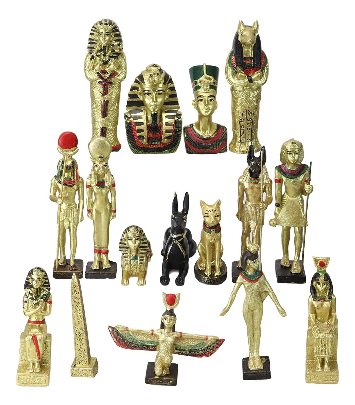 Ebros Miniature Egyptian Obelisk Gods Goddesses Pharaoh And Royalty Figurine Set of 16 - Ebros Gift
