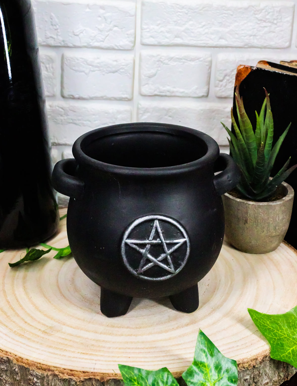 Black Pentagram Cauldron Terracotta Succulent Plant Planter Pot Or Pen Holder