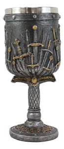 Ebros Set of 2 Medieval Iron Throne Of Valyrian Steel Blade Swords Armory Goblet