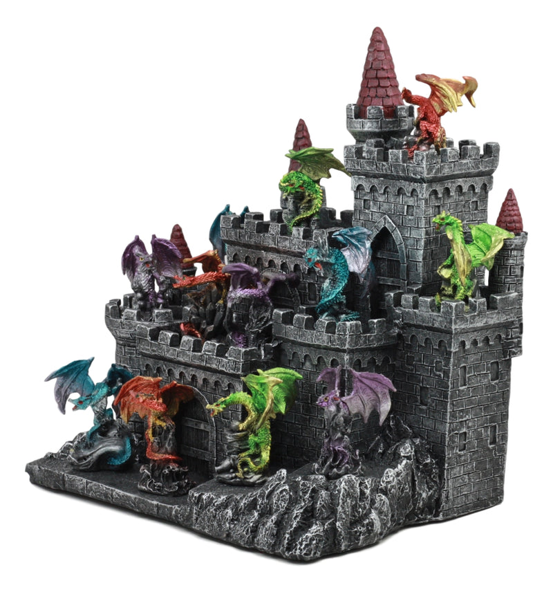 Medieval Mini Dragons Guarding King's Landing Castle Fortress Display Statue Set