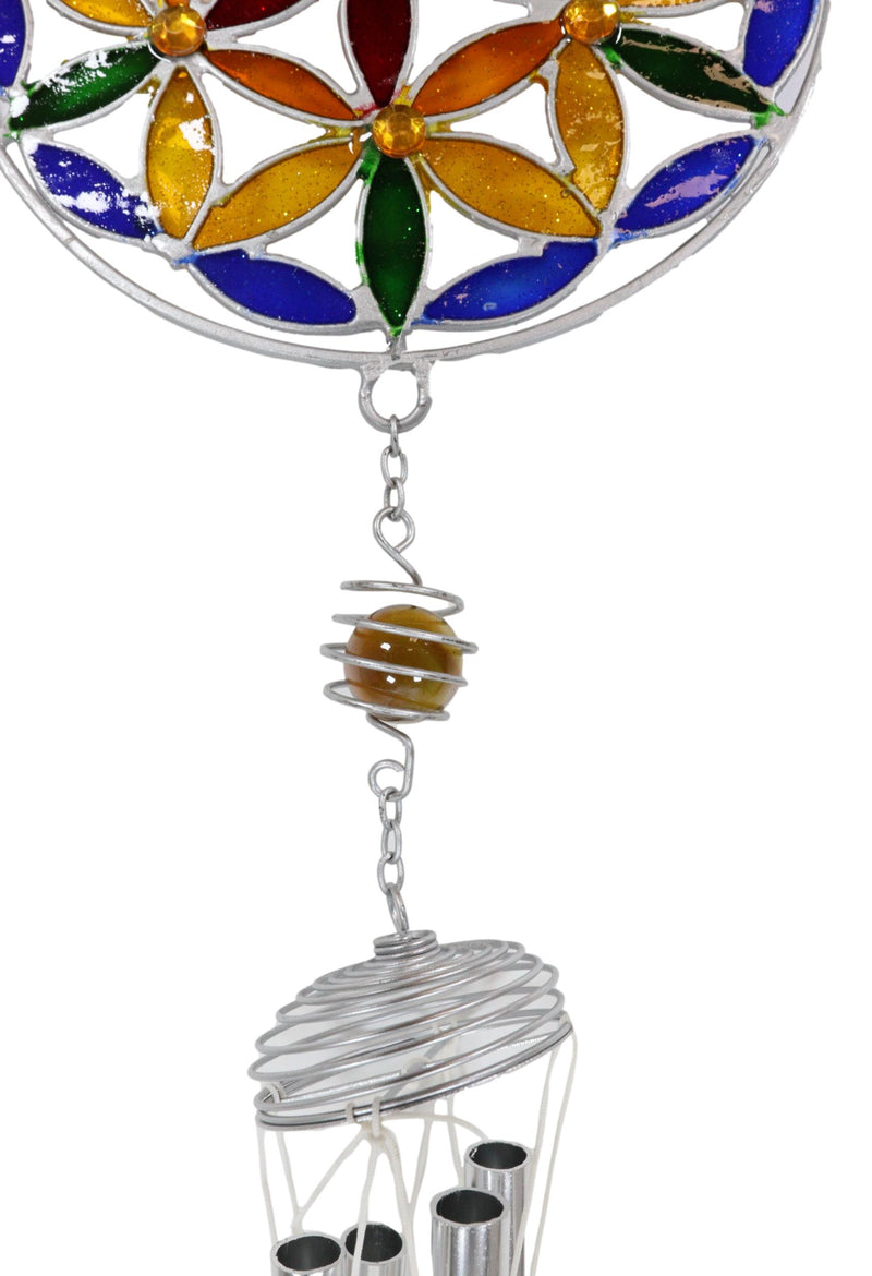 Stained Glass Colorful Flower Of Life Sacred Geometry Metal Wind Chime Suncatcher