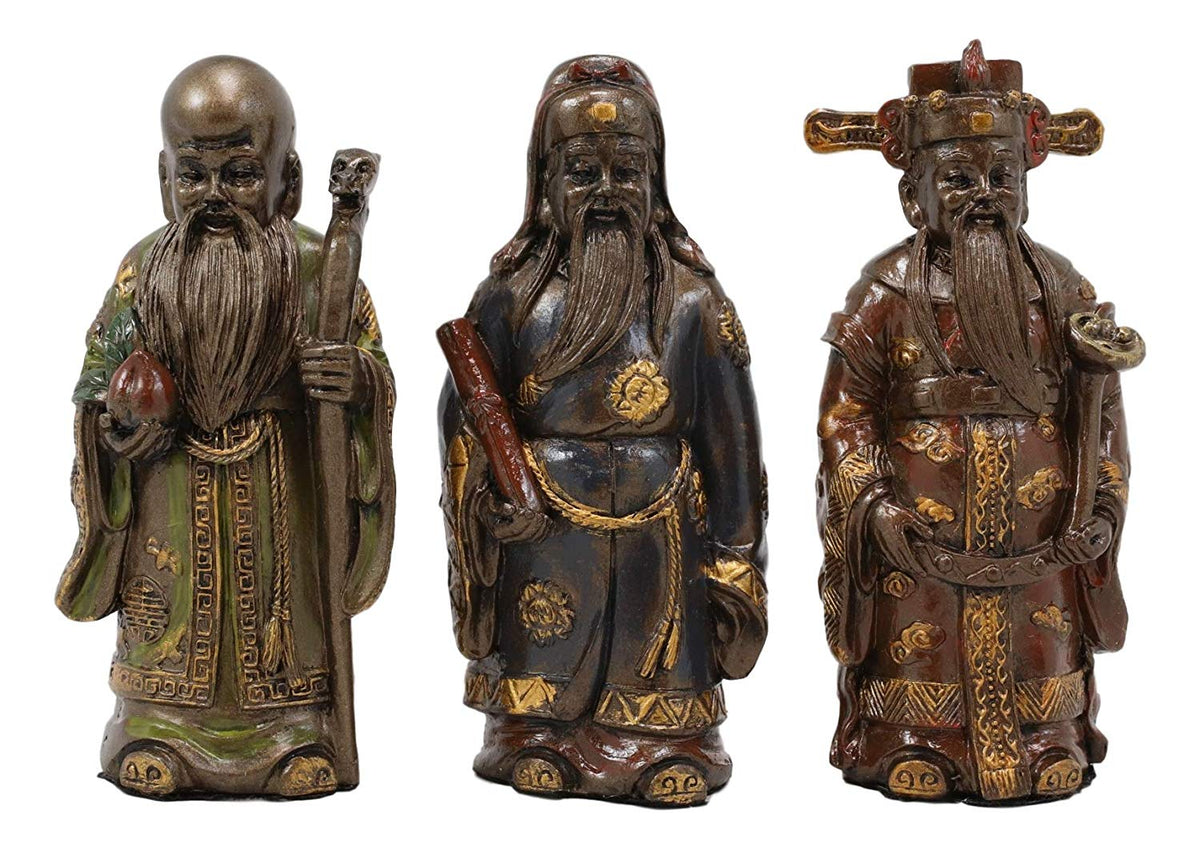 Ebros Feng Shui Fu Lu Shou Gods San Xing Three Celestial Stars Figurine Set of 3 - Ebros Gift