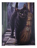 Brush With Magick Black Cat With Pentagram Broom Wood Framed Canvas Wall Decor
