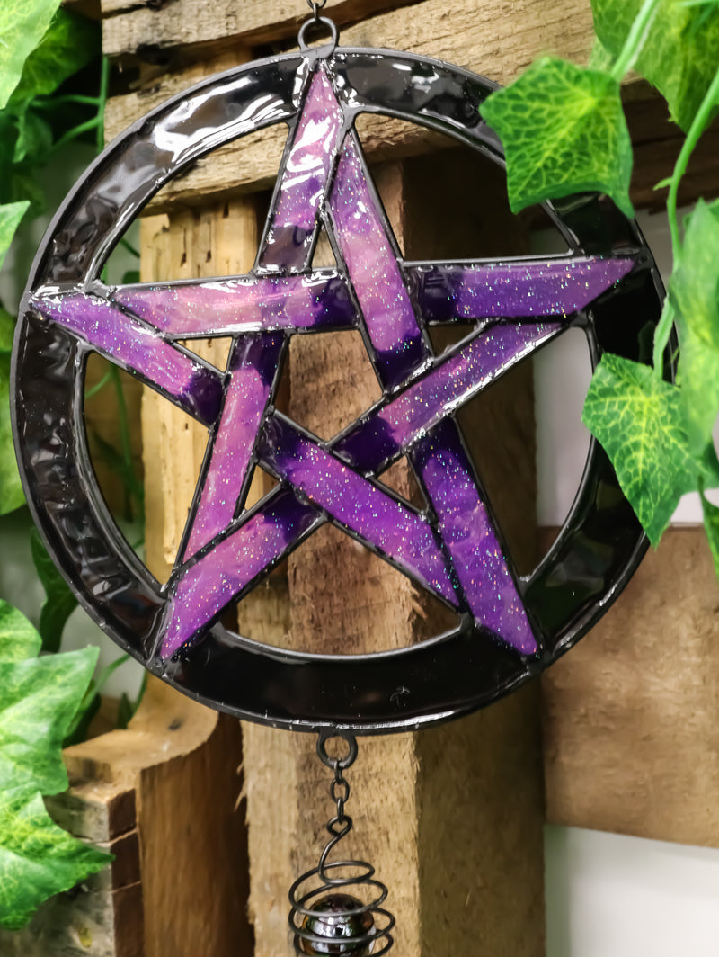 Stained Glass Pentagram Circle Sacred Geometry Metal Wind Chime Suncatcher