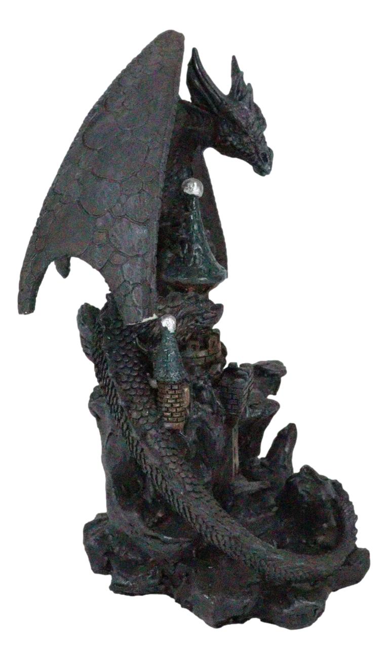Stone Dragon With Open Wings Guarding Medieval Castle On Mountain Rocks Figurine