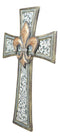 Rustic Southwestern Tuscan Fleur De Lis Emblem With Scroll Art Wall Cross Decor