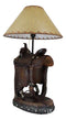 Western Cowboy Faux Tooled Leather Horse Saddle Conchos Buckles Table Lamp Decor