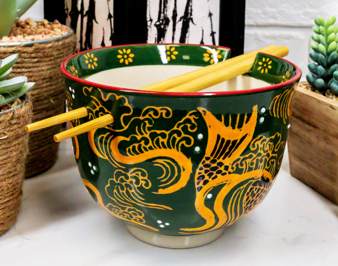 Japanese White Stork In Dark Blue Starry Sky Ramen Soup Bowl With Chopsticks Set - Ebros Gift