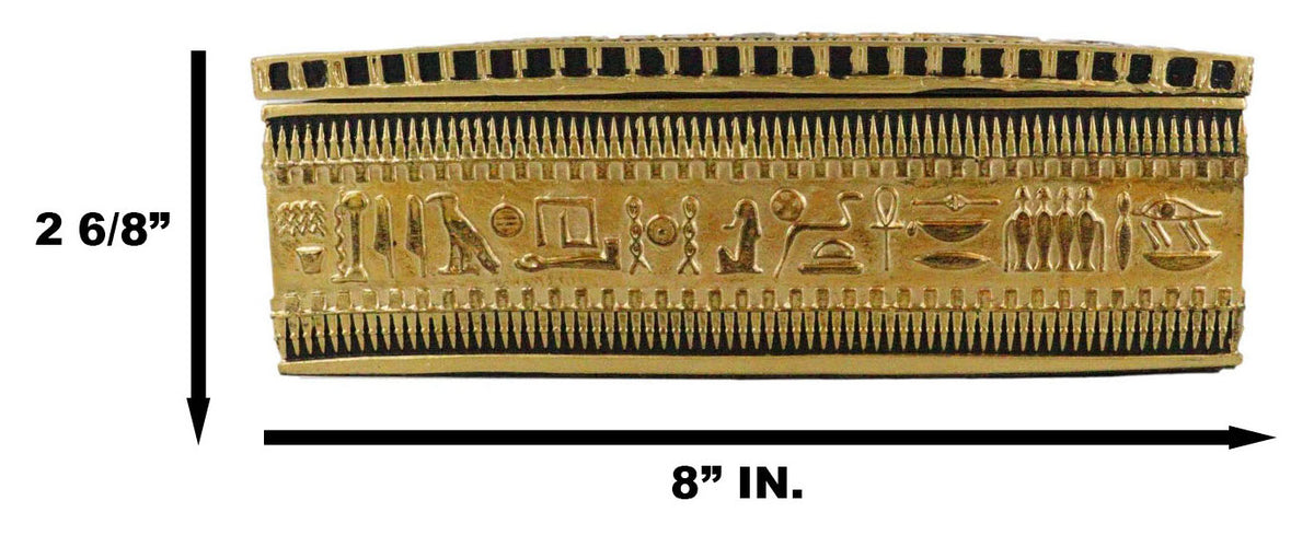 Ancient Egyptian Classical Black And Gold Ornate Hieroglyphic Hinged Long Box