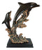 Large 23"H Nautical Marine 2 Bottlenose Dolphins Leaping Over Ocean Waves Statue