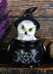 White Snowy Owl With Witch Hat In Black Triple Moon Pentagram Cauldron Figurine