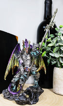 Ebros Aurora Borealis Elemental Dragon With Armor And Long Sword Letter Opener Statue