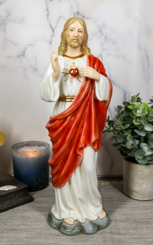 Fine Porcelain Catholic Inspirational Sculpture of The Sacred Heart of Jesus