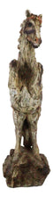 Rustic Western Rearing Prancing Horse in Faux Wooden Carving Resin Figurine
