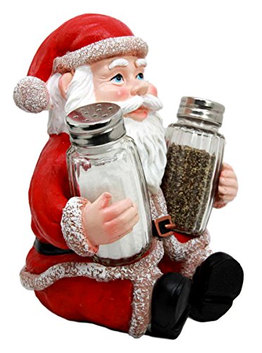 Ebros Christmas Jolly North Pole Santa Claus Glass Salt Pepper Shakers Holder Set - Ebros Gift