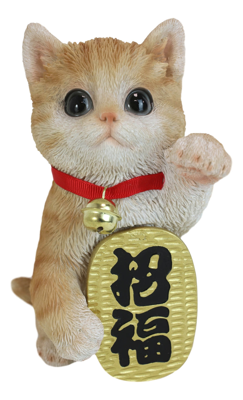 Japanese Luck And Fortune Charm Beckoning Orange Tabby Cat Maneki Neko Figurine