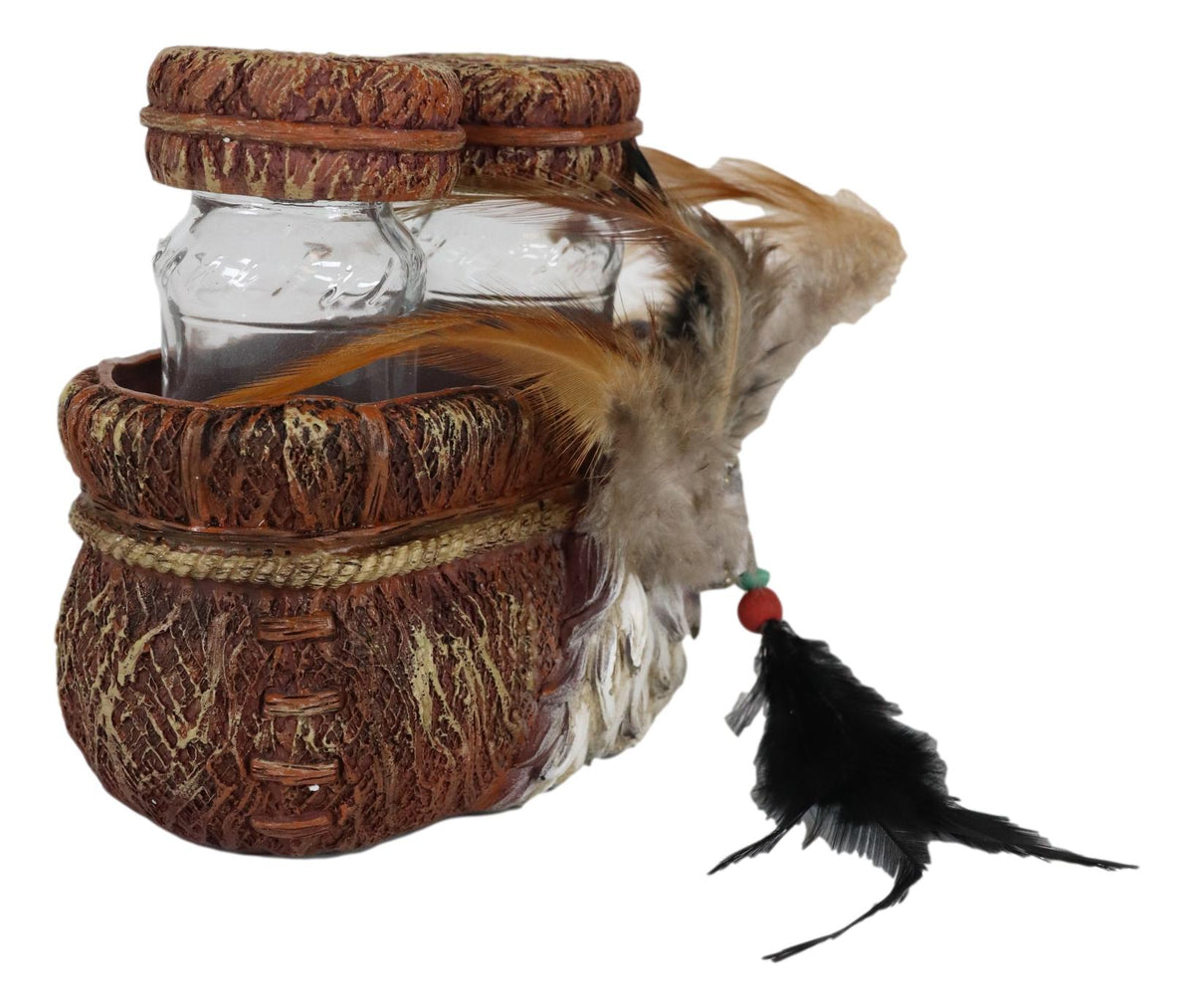 Southwestern Indian Dreamcatcher Feather Salt And Pepper Shakers Holder Set