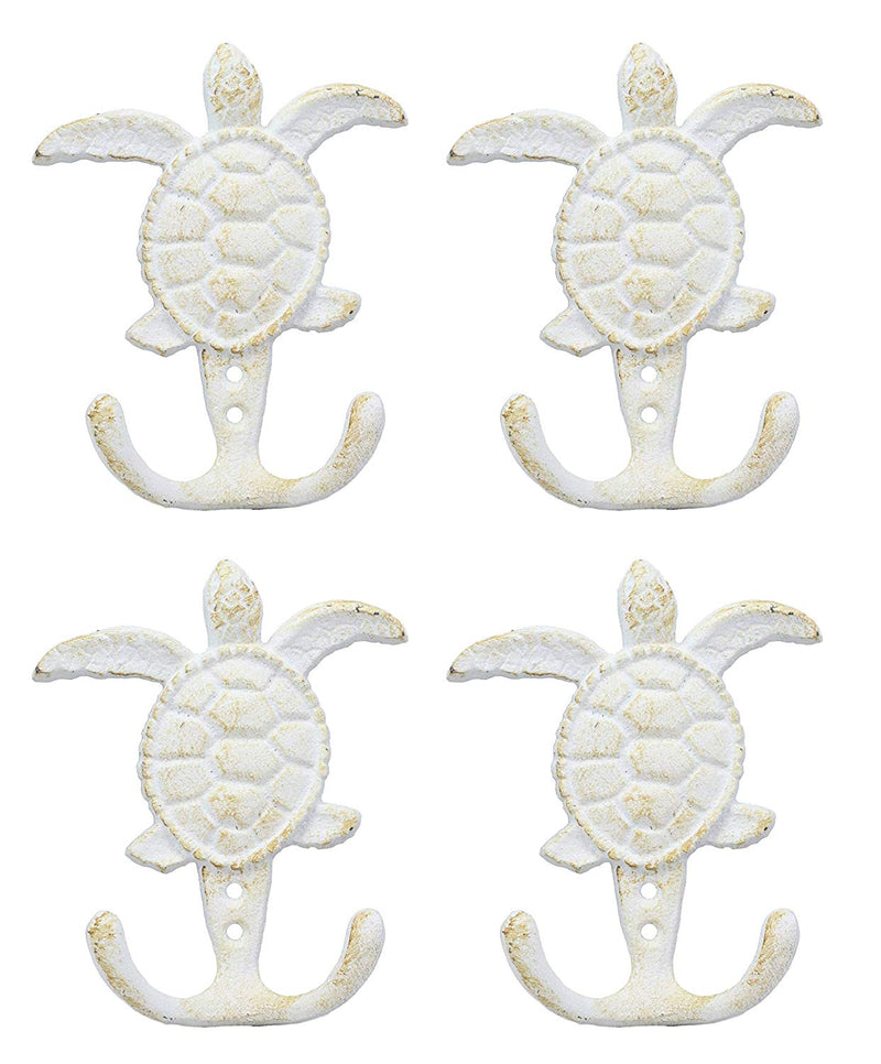 Ebros Gift 4.75" Tall Nautical Ocean Sea Turtle Cast Iron Rustic Vintage Wall Coat 2 Pegs Hook Tortoise Turtles Coastal Beach Decorative Accent Hooks for Keys Leashes Hats (4)