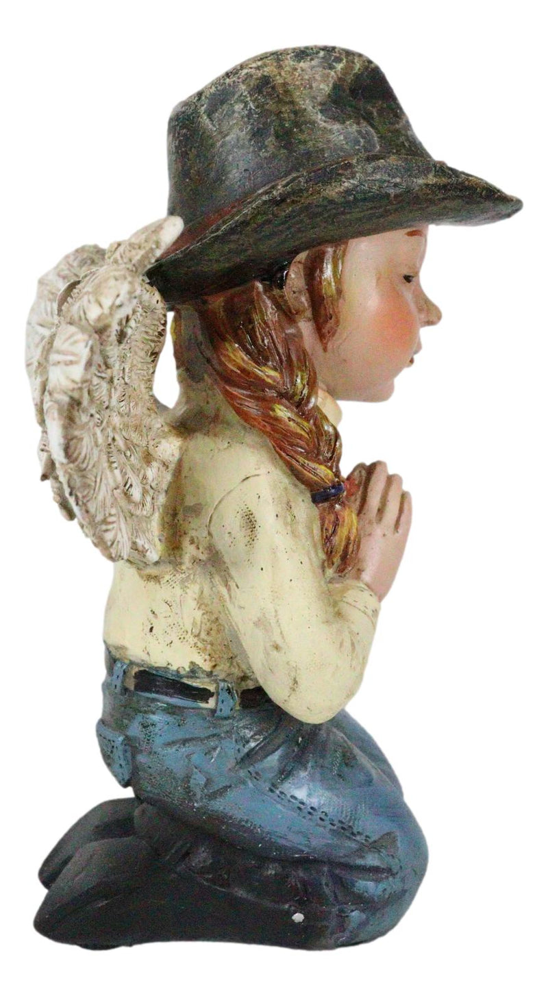 Rustic Western Cowgirl Angel Wearing Hat And Jean Praying On Her Knees Figurine