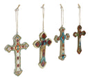 Rustic Western Native Indian Christian Crosses Set of 4 Christmas Tree Ornaments
