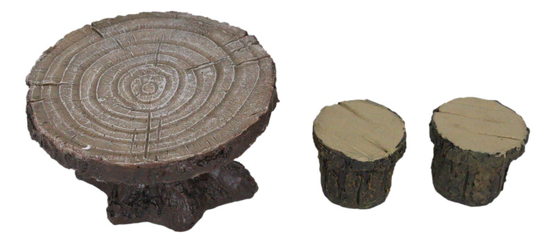 Enchanted Fairy Garden Miniature Tree Stump Table And 2 Stool Chairs Statues