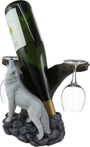 Ebros Wine of The Wild Howling White Wolf Wine Holder Set with Glasses, 10-inch