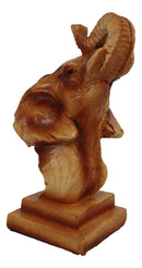 Small Safari Wildlife Elephant Bust With Trunk Up Faux Wood Carving Figurine