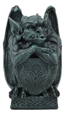 Notre Dame Gargoyle With Shield Statue Crouching Gargoyle On Celtic Pedestal