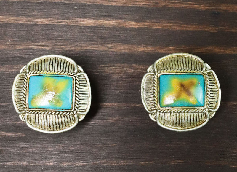 Set Of 6 Western Rustic Turquoise Silver Ropes Cross Cabinet Door Pull Knobs