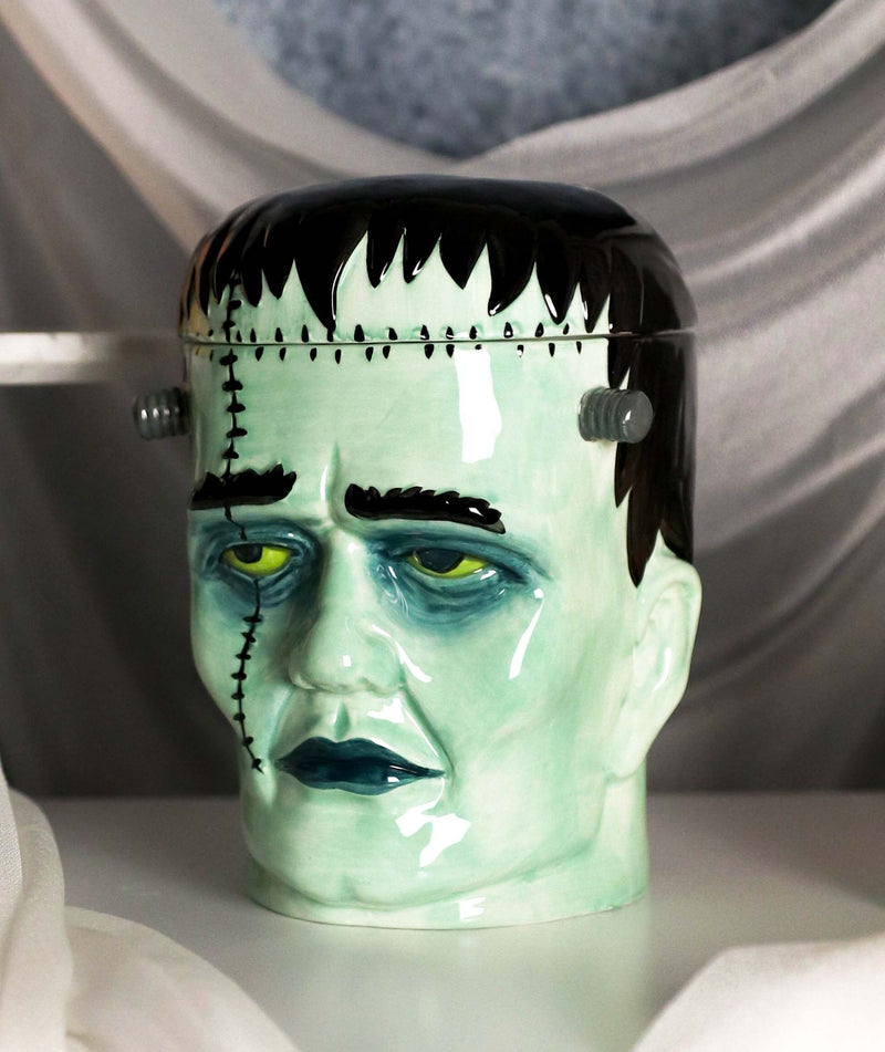 Ceramic Ghastly Victor Frankenstein Skull Cookie Jar Halloween Decor Kitchenware
