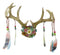 Rustic 12 Point Stag Deer Antlers Flowers And Feathers Rack Wall Hooks Plaque