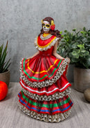 Day Of The Dead Traditional Red Gown Sugar Skull Dancer Statue Vivas Calacas