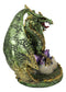Metallic Green Gold Terra Mother Dragon Guarding 2 Wyrmlings In Eggs Figurine