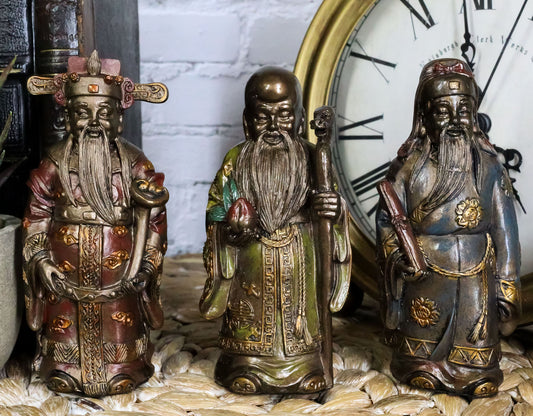 Ebros Feng Shui Fu Lu Shou Gods San Xing Three Celestial Stars Figurine Set of 3 - Ebros Gift
