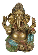 Seated Hindu God Ganesha Ganapati Holding Trident Axe and Modaka Bowl Figurine