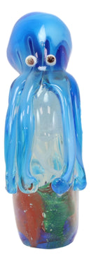 Ebros Hand Blown Glass Glow In The Dark Jellyfish W/ Blue Octopus Figurine