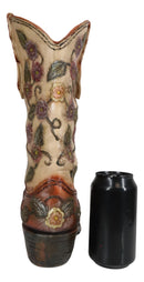 Western Country Arizona Floral Vines Brown Cowgirl Cowboy Boot Vase Figurine