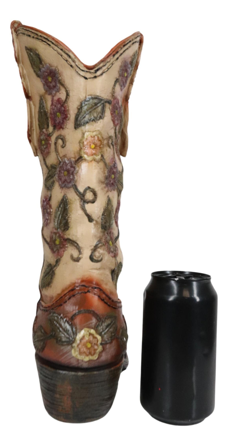 Western Country Arizona Floral Vines Brown Cowgirl Cowboy Boot Vase Figurine