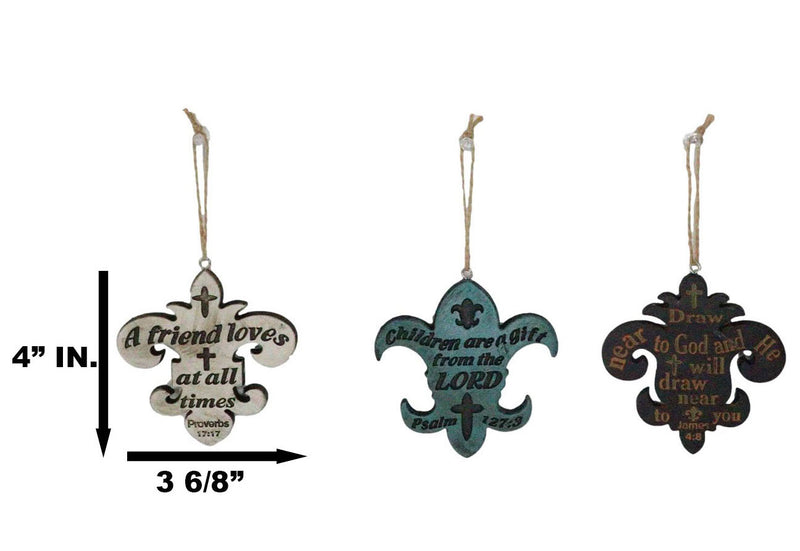 Set of 3 Bible Scriptures James Proverbs Psalm Fleur De Lis Cutout Ornaments