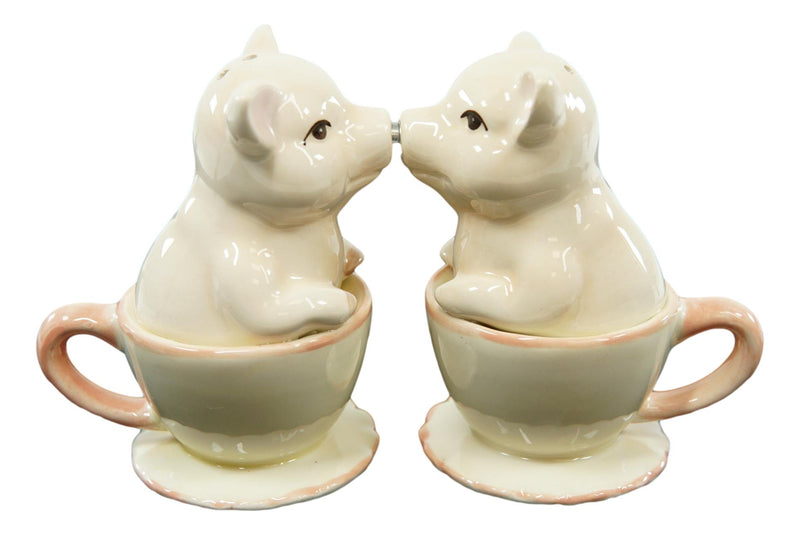 Ebros  Couple Kissing Teacup Miniature Pigs Hog Heavens Ceramic Salt Pepper Shaker Set