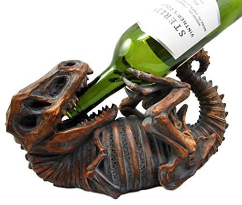 Ebros Dinosaur T-Rex Skeleton Rusted Fossil 11.5" Long Wine Bottle Holder Caddy