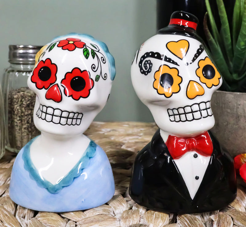 Mexican Couple Wedding Sugar Skulls Day Of The Dead Ceramic Salt Pepper Shakers