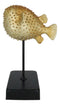 Coastal Marine Faux Taxidermy Golden Pufferfish Fish Sculpture On Pole Mount