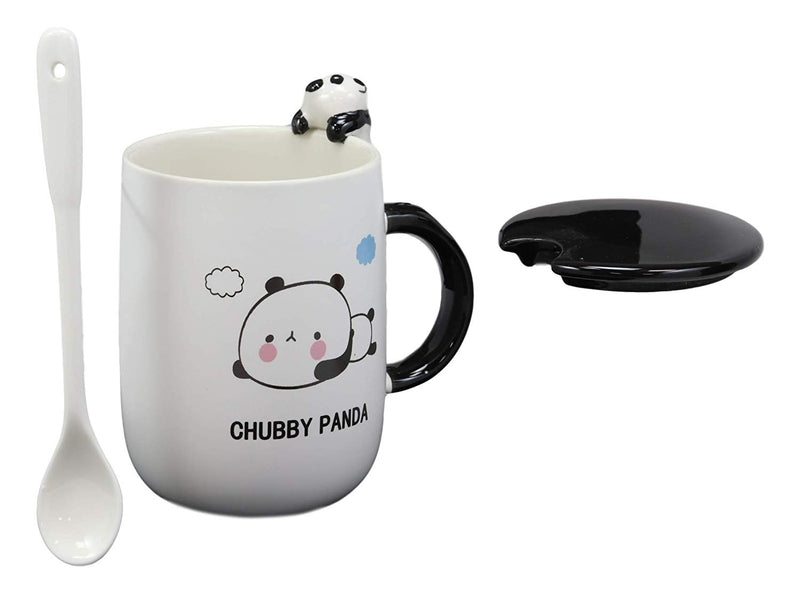 Chubby Baby Giant Panda Bear Ceramic Coffee Tea Mug Drink Cup With Spoon And Lid